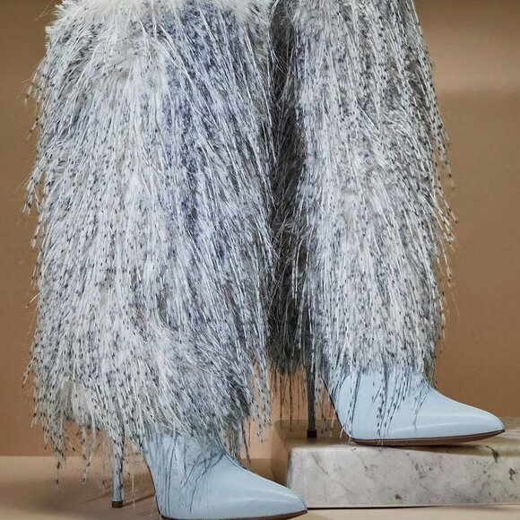 Baby Blue Women's Statement Maker Furry Stiletto Heel Boots - Picture 5 of 7